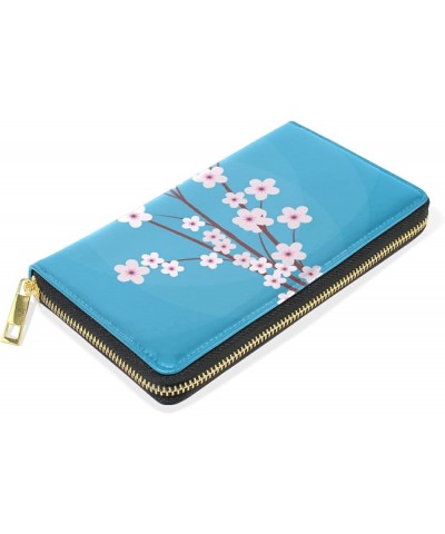 Pink Cherry Blossom Retro Leather Long Wallet Organizer with Zipper Purse Clutch Bag for Women Men 4.13"(L) x 7.48"(W) Multi ...