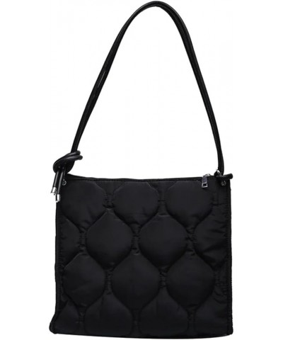 Quilted Padded Women Shoulder Bags Nylon Crossbody Bag Down Cotton Lady Handbags Large Tote Purses Winter Black $24.99 Crossb...