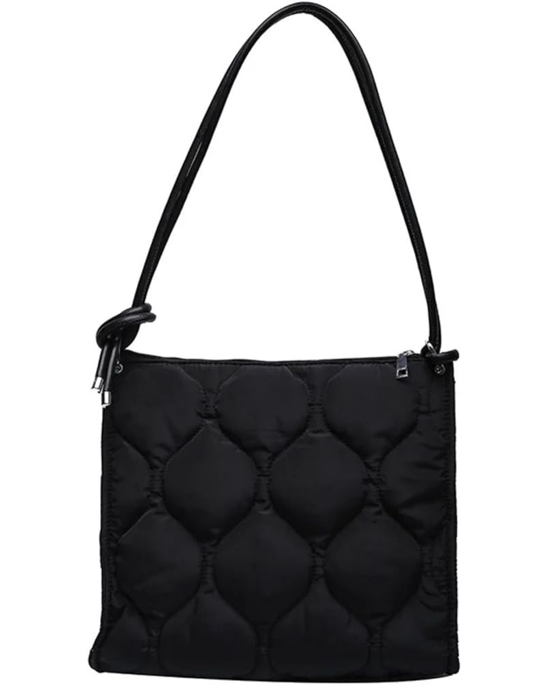 Quilted Padded Women Shoulder Bags Nylon Crossbody Bag Down Cotton Lady Handbags Large Tote Purses Winter Black $24.99 Crossb...