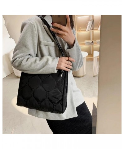 Quilted Padded Women Shoulder Bags Nylon Crossbody Bag Down Cotton Lady Handbags Large Tote Purses Winter Black $24.99 Crossb...