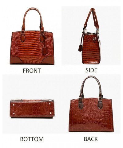 Crocodile Pattern Purse and Handbag Top Handle Satchel for Women Totes PU Shoulder Bags Coffee $22.24 Totes