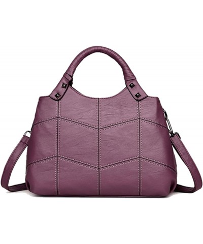 Artificial Leather Bag Women Handbags Knitting Handle Small Women'S Bags Rivet Shoulder Bags Violet $22.41 Shoulder Bags