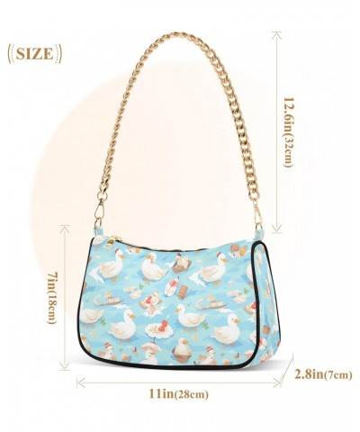 Lovely Cartoon Duck Clutch Shoulder Bag for Women, Hobo Tote Handbag with Gold Chain, Crossbody Bag with Zipper Closure $12.0...