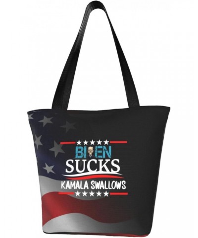 Joe Biden Sucks Kamala Harris Swallows Women'S Casual One Shoulder Carry Shopping Bag Large Capacity Working Storage Handbag ...