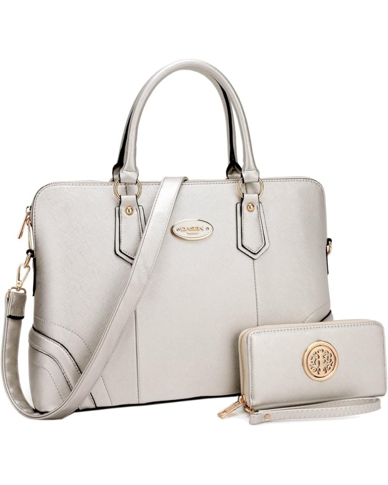 Women Two Tone Tote Colorblock Purses Handbags for Women Shoulder Work Bag 01silver With Matching Wallet $23.19 Totes