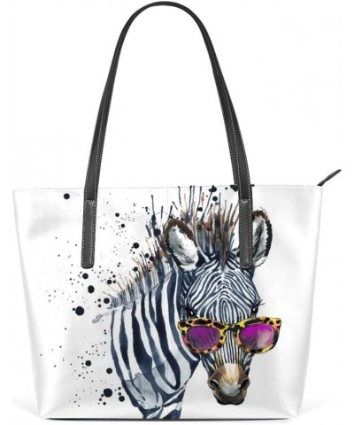 Shoulder Bag for Women Tote Bags Leather Shopper Bag Large Work Funny Zebra Watercolor Handbags Casual Bag $28.49 Shoulder Bags