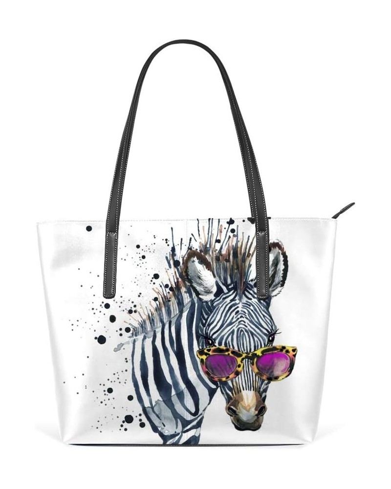 Shoulder Bag for Women Tote Bags Leather Shopper Bag Large Work Funny Zebra Watercolor Handbags Casual Bag $28.49 Shoulder Bags