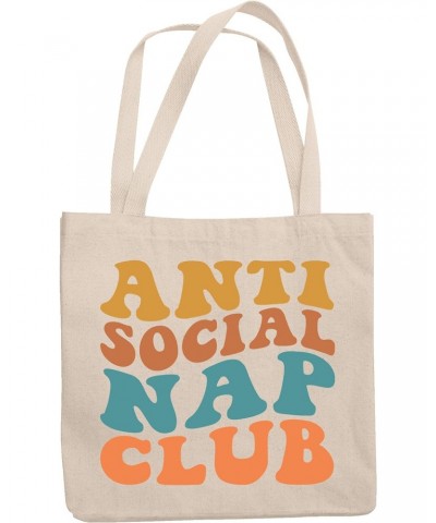 Anti Social Nap Club, Funny Group Name for Introvert Nap or Sleep Lovers, Groovy Retro Wavy Text Merch Gift, 12oz Canvas Tote...