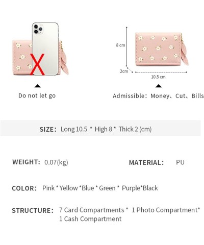 Ladies Small Fashion Floral Print Purse Multi Card ID Bag Ladies Wallet Mini Front Pocket Purse Colored Transparent Pockets (...