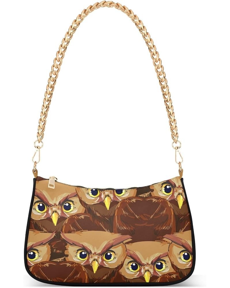 Mushrooms on Pink Leopard Woman Purse Gold Chain Shoulder Bag with Zipper Owl Pattern $12.69 Totes