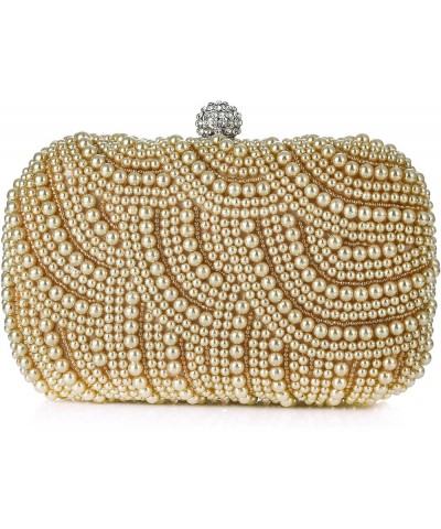 Women Pearl Evening Clutch Bag Handmade Full Beaded Elegant Bridal Purse Crossbody Handbag For Wedding Party Prom Beige $21.8...