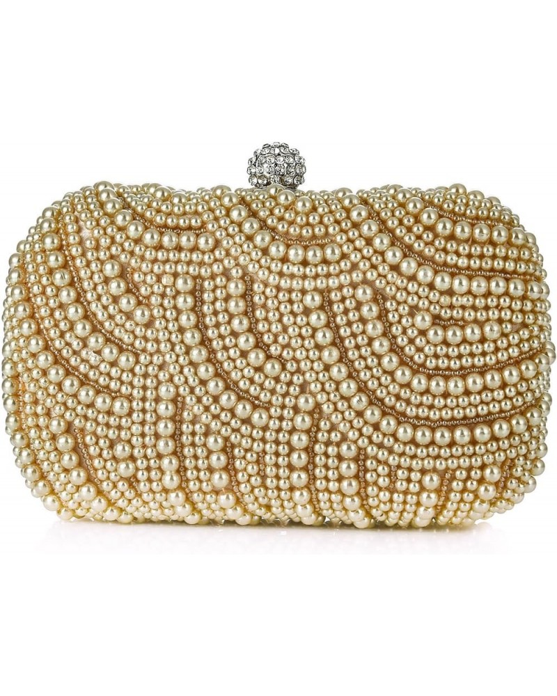 Women Pearl Evening Clutch Bag Handmade Full Beaded Elegant Bridal Purse Crossbody Handbag For Wedding Party Prom Beige $21.8...