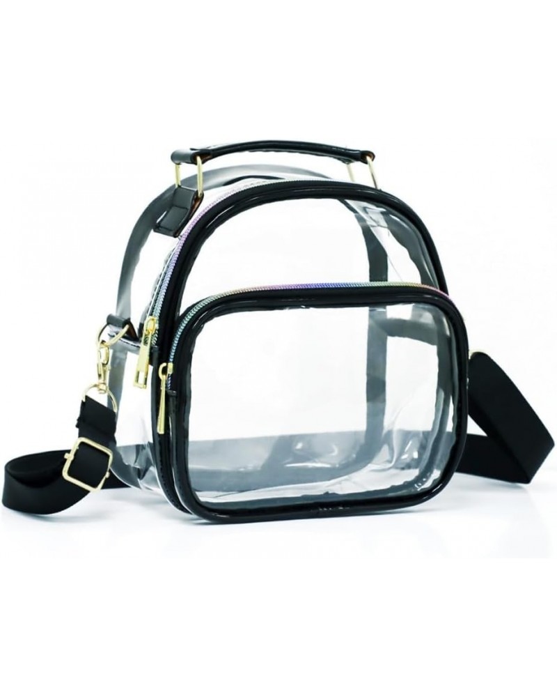 Women's Transparent Crossbody Handbag Odorless TPU Ideal for Outdoor Use Plus Front Pocket Black Pvc $13.43 Crossbody Bags