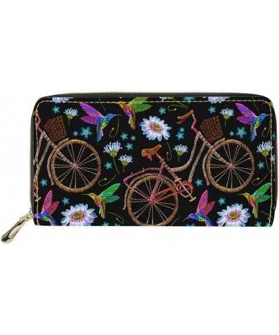 Flag and Sunflower theme PU Leather Clutch Bag Pouch Fashion Zipper Purses for Women Girls Gift Bicycle bird $13.43 Clutches