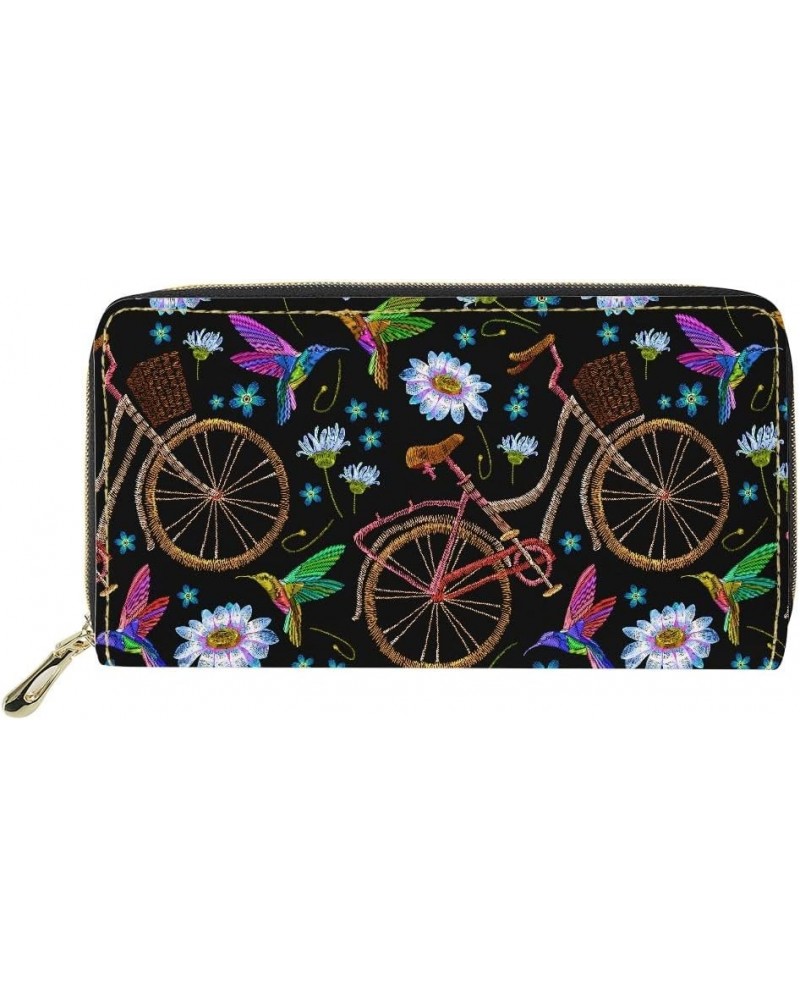 Flag and Sunflower theme PU Leather Clutch Bag Pouch Fashion Zipper Purses for Women Girls Gift Bicycle bird $13.43 Clutches