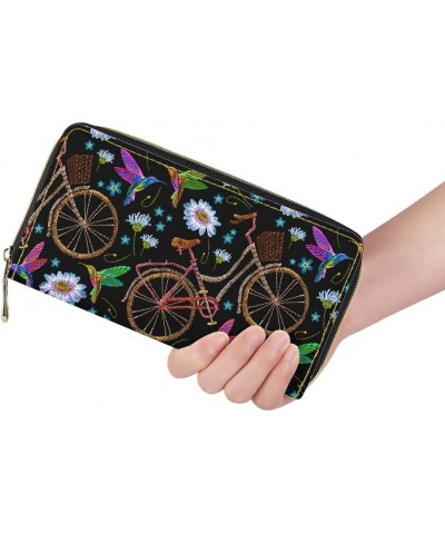 Flag and Sunflower theme PU Leather Clutch Bag Pouch Fashion Zipper Purses for Women Girls Gift Bicycle bird $13.43 Clutches