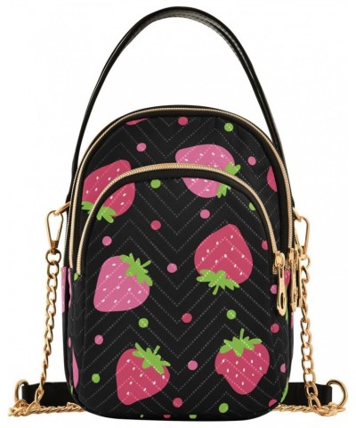 Strawberries Dots Small Crossbody Handbag for Women Mini Over Shoulder Purse with Three Zippered Pockets Durable Crossbody Pu...