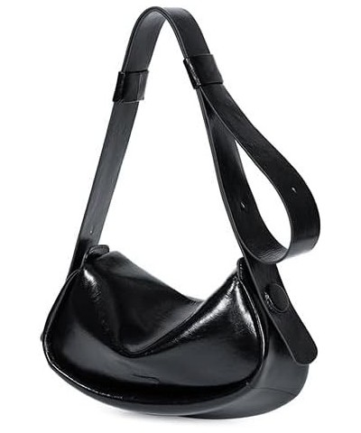 Wax Saddle Bag - Fashionable brown shoulder bag, showing women's unique taste Oil Wax Black $48.02 Shoulder Bags