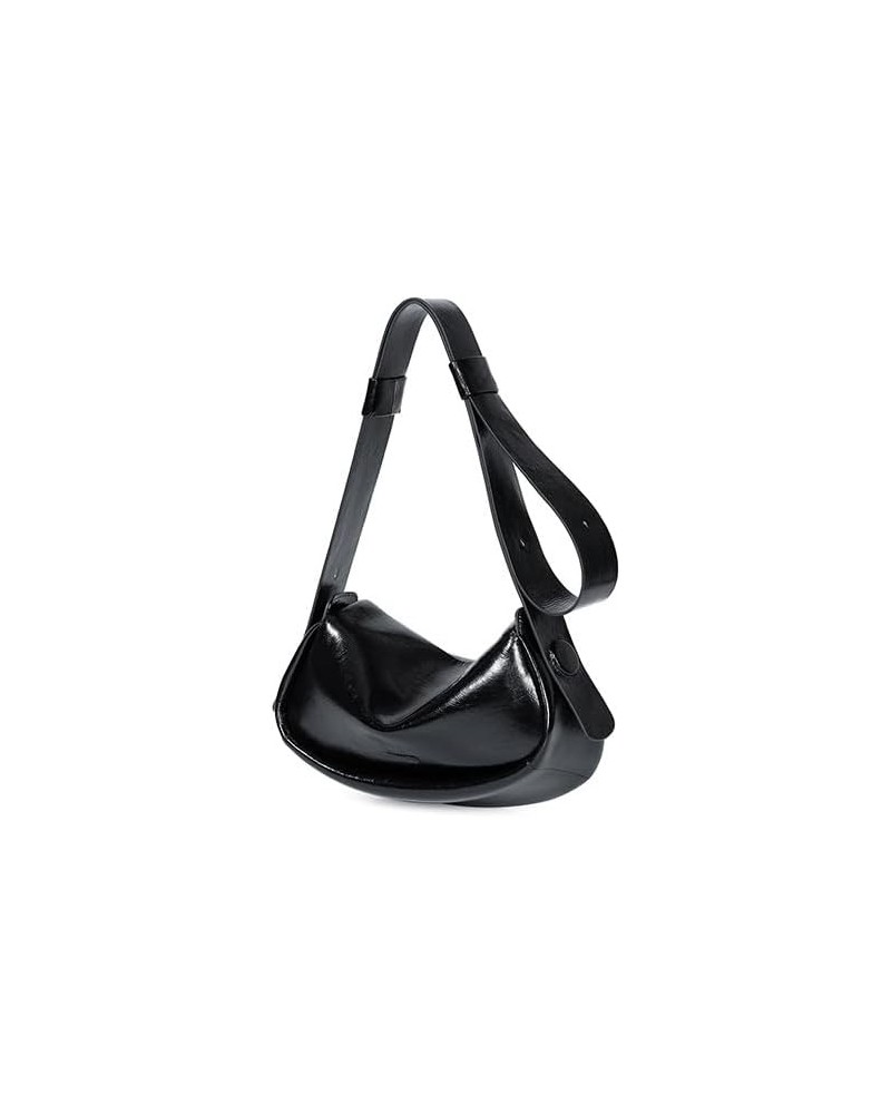 Wax Saddle Bag - Fashionable brown shoulder bag, showing women's unique taste Oil Wax Black $48.02 Shoulder Bags