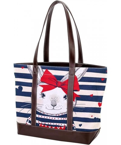 Tote Bag for Women, Large Tote Bag, Tote Bag with Zipper, Striped Cartoon Animal Elephant Elephant, Womens Tote Bag Design 39...