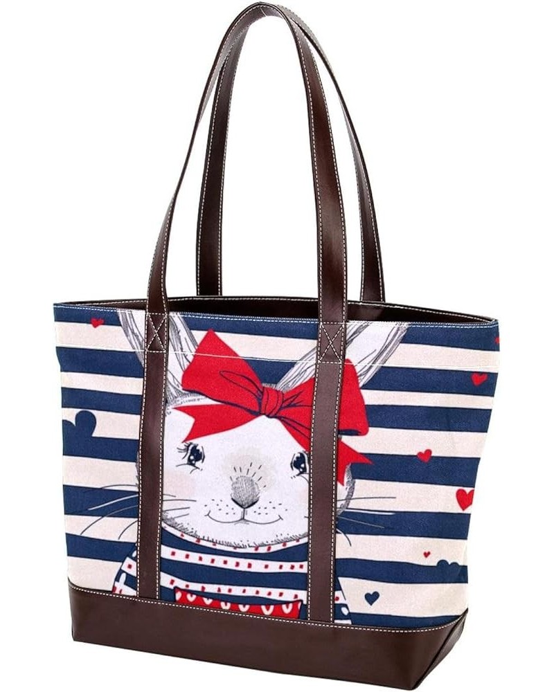 Tote Bag for Women, Large Tote Bag, Tote Bag with Zipper, Striped Cartoon Animal Elephant Elephant, Womens Tote Bag Design 39...