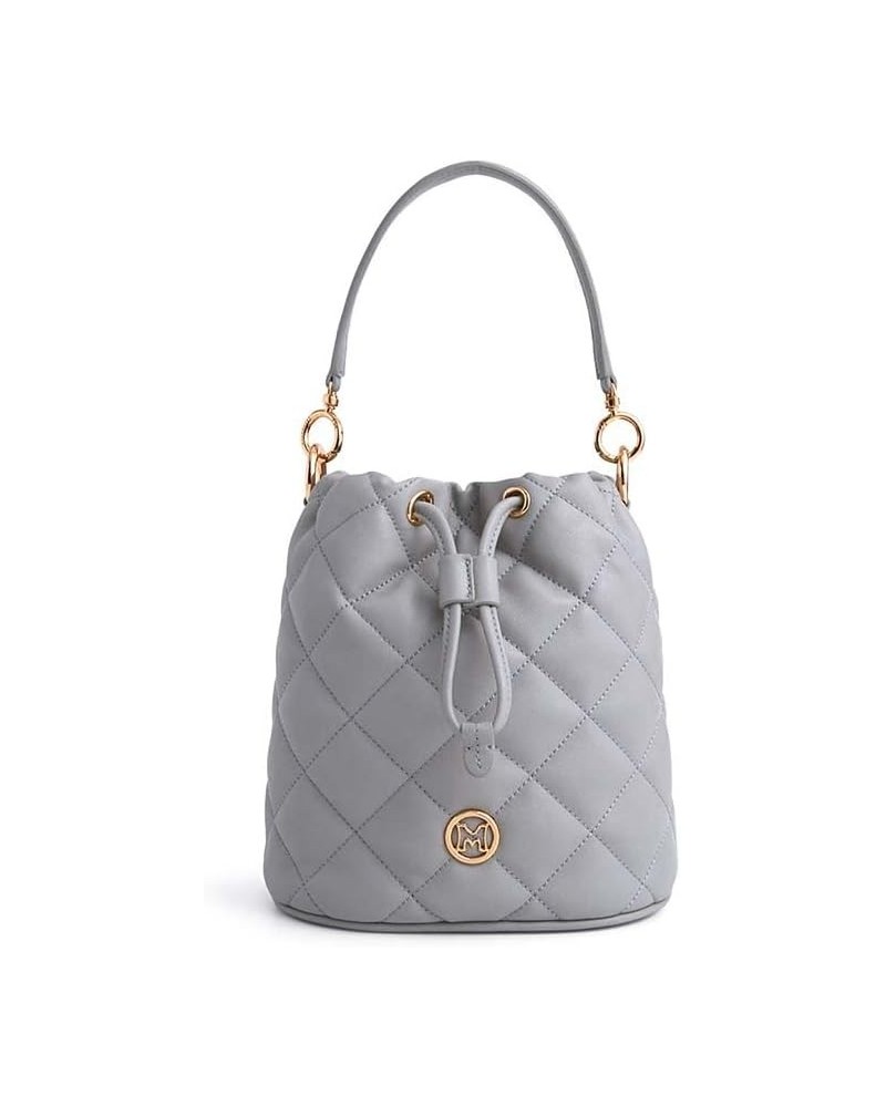 Women's Drawstring (2way) M231MQ2020G Gray Leather Push Lock Type Grey $234.85 Shoulder Bags