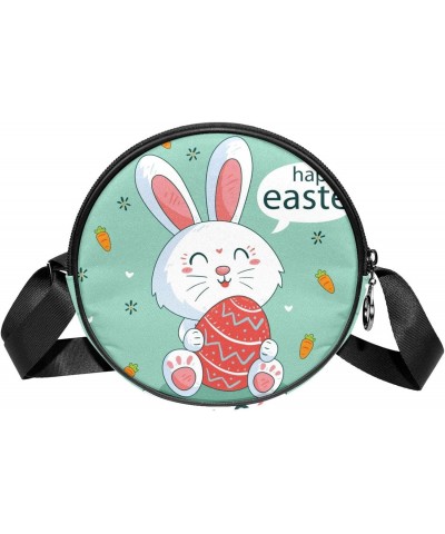 Happy-Easter-Day-Background-with-Cute-Bunny Crossbody Bag for Women Teen Girls Round Canvas Shoulder Bag Purse Tote Handbag B...