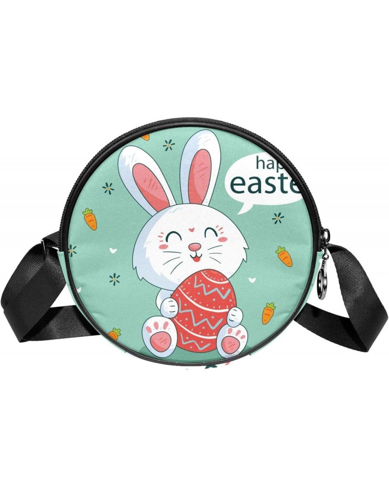 Happy-Easter-Day-Background-with-Cute-Bunny Crossbody Bag for Women Teen Girls Round Canvas Shoulder Bag Purse Tote Handbag B...