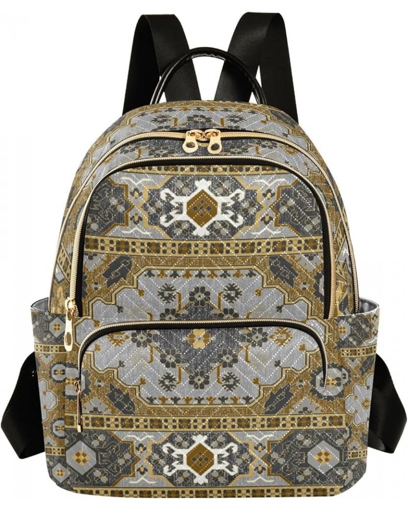 Women Backpack Persian Carpet Ethnic Grey Yellow Durable Travel Backpack Lightweight Handbag Lady Purse Roomy Double Zipper W...