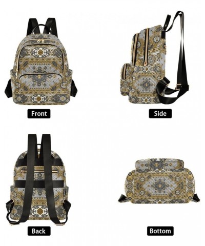 Women Backpack Persian Carpet Ethnic Grey Yellow Durable Travel Backpack Lightweight Handbag Lady Purse Roomy Double Zipper W...