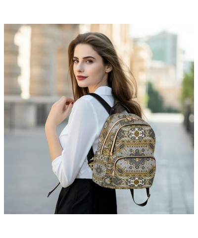 Women Backpack Persian Carpet Ethnic Grey Yellow Durable Travel Backpack Lightweight Handbag Lady Purse Roomy Double Zipper W...