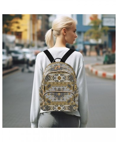 Women Backpack Persian Carpet Ethnic Grey Yellow Durable Travel Backpack Lightweight Handbag Lady Purse Roomy Double Zipper W...