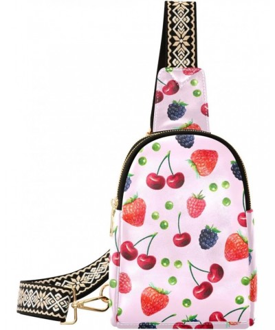 Cherry Strawberry Fruits Crossbody Sling Bag for Women Men Leather Chest Bags Purse Adjustable Cross Body Daypack for Shoppin...