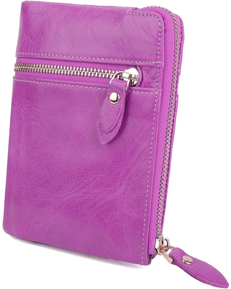 Women's Genuine Leather Ti-fold Wallet Billfold with ID Window and Credit Card Holder S1993 Light Purple $8.54 Wallets