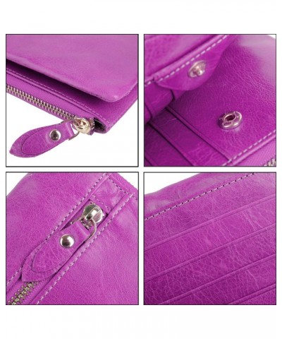 Women's Genuine Leather Ti-fold Wallet Billfold with ID Window and Credit Card Holder S1993 Light Purple $8.54 Wallets