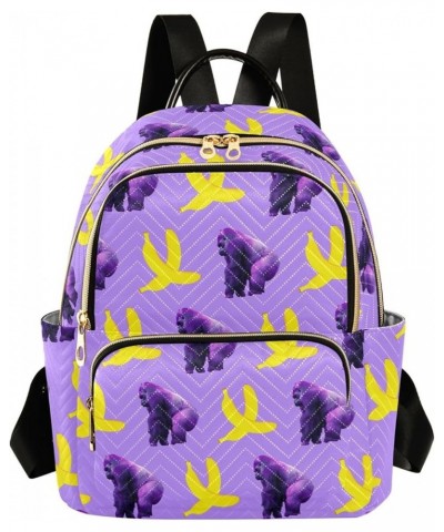 Women's Medium Fashion Backpack Purple Gorilla Banana Print Ladies Travel Daypack Aesthetic Shoulder Bag 10.2×5.1×12.5 IN $19...