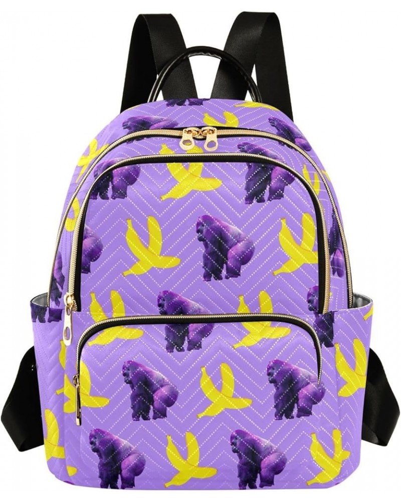 Women's Medium Fashion Backpack Purple Gorilla Banana Print Ladies Travel Daypack Aesthetic Shoulder Bag 10.2×5.1×12.5 IN $19...