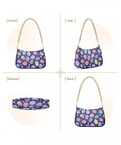 Easter Purple Eggs Pattern Clutch Shoulder Bag for Women, Hobo Tote Handbag with Gold Chain, Crossbody Bag with Zipper Closur...