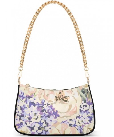 Women Chain Shoulder Purse Bag With Zipper Summer Peony Flowers Print, Hobo Tote Clutch Handbags with Chain Strap $17.97 Totes