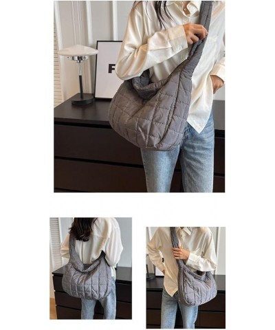 Woman Cozy Crossbody Handbag Fashion Warm Lightweight Bag with Zip Aesthetic Padded Puffy Cotton Sling Bag Dark Grey $16.66 C...