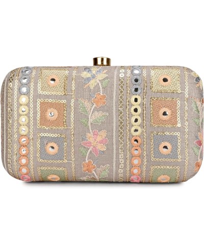 Hand Crafted Designer Box Clutch For Women, Zari Embroidery Clutch For Women/Hand Clutch For Women Grey Multi-11 $16.50 Clutches