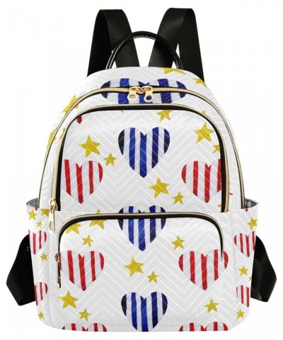 4th of July Women Backpack Liberty Heart Golden Stars Anti-Theft Travel Backpack Lightweight Handbag Roomy Weekend Bag Everyd...