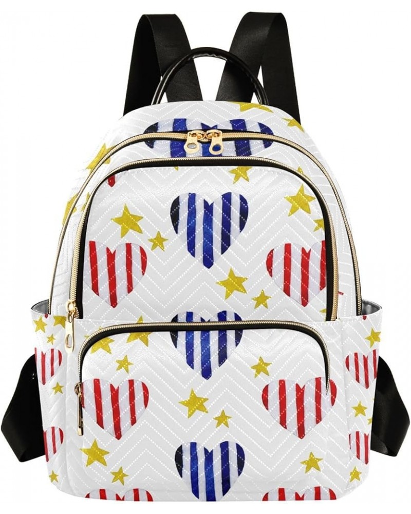 4th of July Women Backpack Liberty Heart Golden Stars Anti-Theft Travel Backpack Lightweight Handbag Roomy Weekend Bag Everyd...