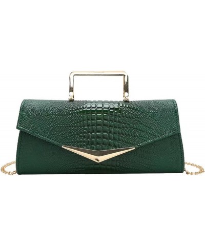 Women Vegan Leather Evening Handbag Crocodile Pattern Handle Clutch Purse Cross Body Envelope Bag A-green $16.00 Evening Bags