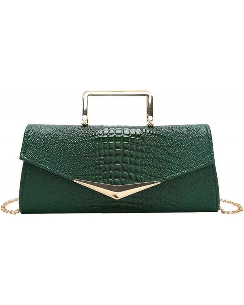 Women Vegan Leather Evening Handbag Crocodile Pattern Handle Clutch Purse Cross Body Envelope Bag A-green $16.00 Evening Bags