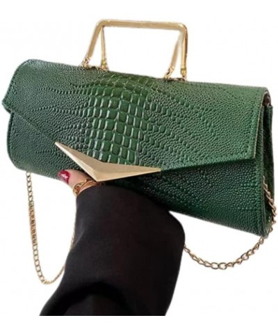 Women Vegan Leather Evening Handbag Crocodile Pattern Handle Clutch Purse Cross Body Envelope Bag A-green $16.00 Evening Bags