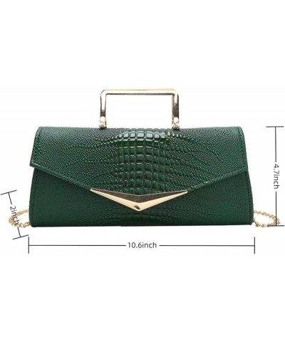 Women Vegan Leather Evening Handbag Crocodile Pattern Handle Clutch Purse Cross Body Envelope Bag A-green $16.00 Evening Bags