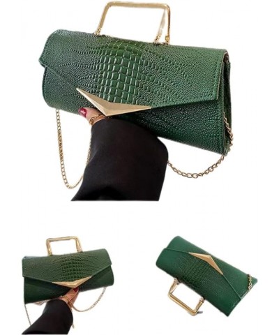 Women Vegan Leather Evening Handbag Crocodile Pattern Handle Clutch Purse Cross Body Envelope Bag A-green $16.00 Evening Bags