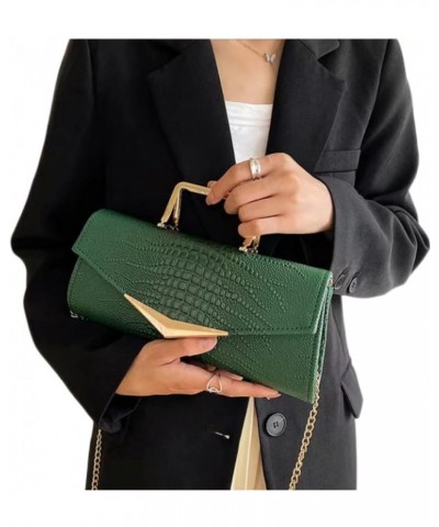 Women Vegan Leather Evening Handbag Crocodile Pattern Handle Clutch Purse Cross Body Envelope Bag A-green $16.00 Evening Bags