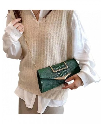 Women Vegan Leather Evening Handbag Crocodile Pattern Handle Clutch Purse Cross Body Envelope Bag A-green $16.00 Evening Bags